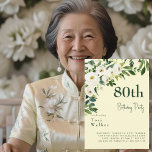 Cascading White Floral Yellow 80th Birthday Invitation<br><div class="desc">White Floral 80th Birthday Party Invitation. White text.  Yellow background.</div>