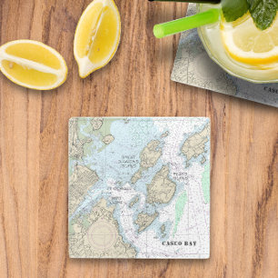 ⚓️ Casco Bay Authentic Nautical Chart Glass Coaster