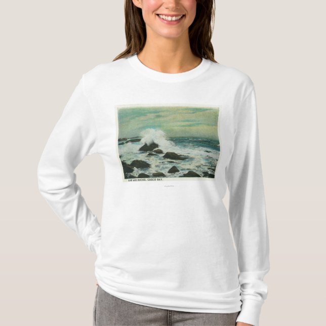 Casco Bay, MaineSurf and Beach Rocks T-Shirt (Front)