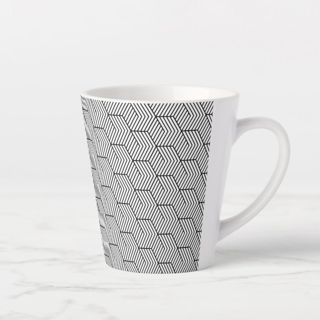 Case Black Pattern Line Cube Geometry Simple Latte Mug (Right)