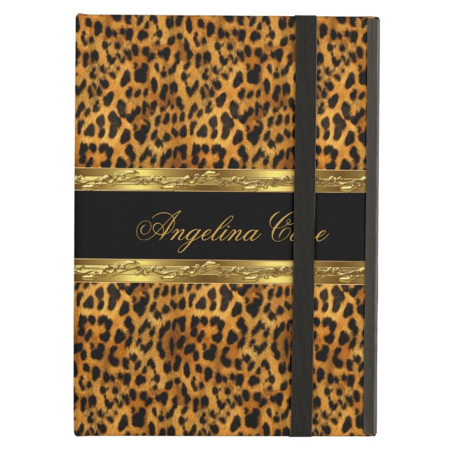 Case Elegant Gold black Leopard Animal Print (Front Closed)