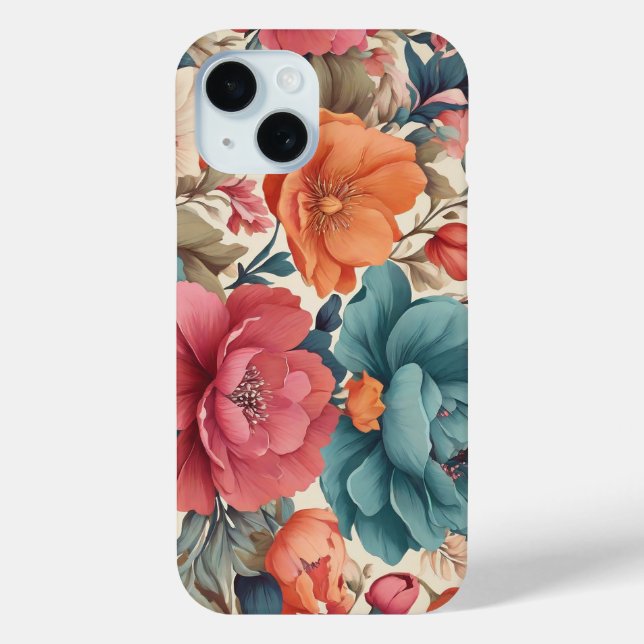 Case-Mate, Apple iPhone 15, Florals pattern Case-Mate iPhone Case (Back)