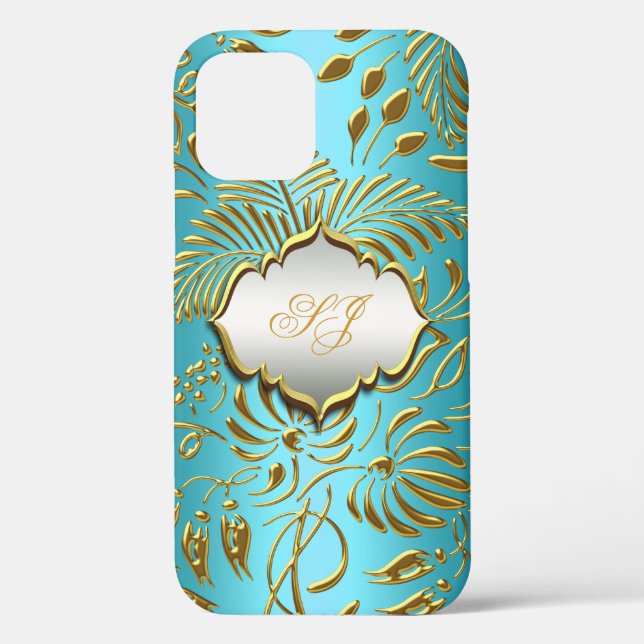 Case-Mate Teal Gold Damask Case-Mate iPhone Case (Back)