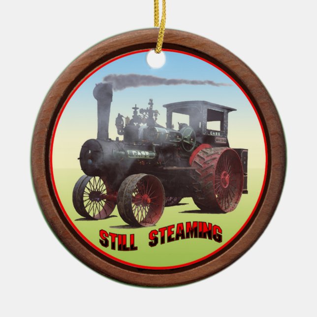 Case Tractor 'Still Steaming' Ceramic Tree Decoration (Front)