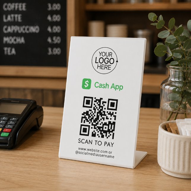 Cash App QR Code Contactless Payment Add Logo  Pedestal Sign (Cash App QR Code Contactless Payment Add Logo Pedestal Sign)