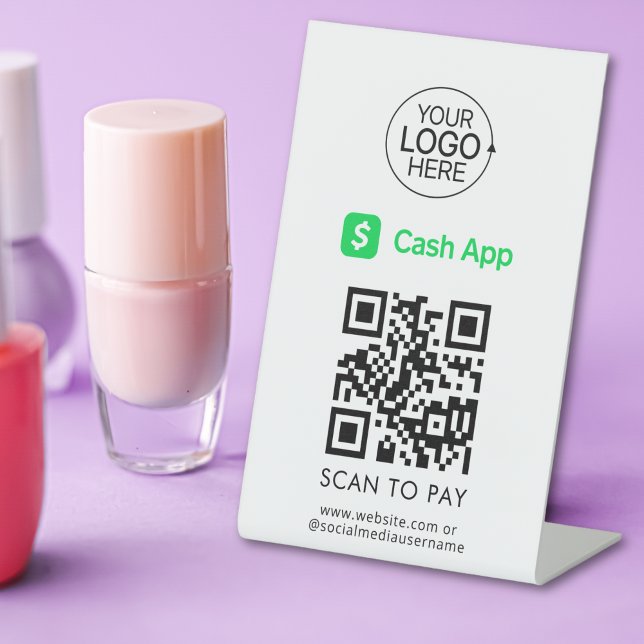 Cash App QR Code Contactless Payment Add Logo  Pedestal Sign (Cash App QR Code Contactless Payment Add Logo Pedestal Sign)