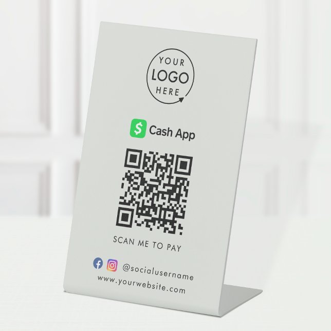 Cash App QR Code | Scan to Pay Business Grey Pedestal Sign (Creator Uploaded)