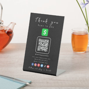 Cash App QR Code Thank You Scan To Pay Black Pedestal Sign