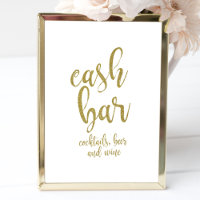 Cash Bar Gold Glitter Affordable Wedding Sign