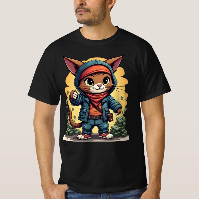 Cash Cat Caper – Funny Robber Cat T-Shirt (Front)
