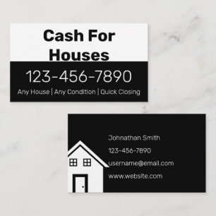 Cash For Houses Black and White Buyer Contact Info Business Card