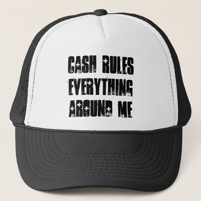 Cash Rules Snapback Blk/Wht Trucker Hat (Front)