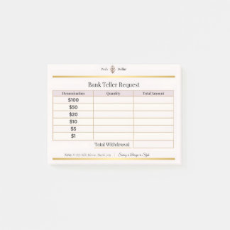 Cash Withdrawal Teller Request Form | Posh Dollar  Post-it Notes