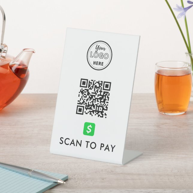 CashApp QR Code Scan to Pay Modern Logo White Pedestal Sign (In SItu)