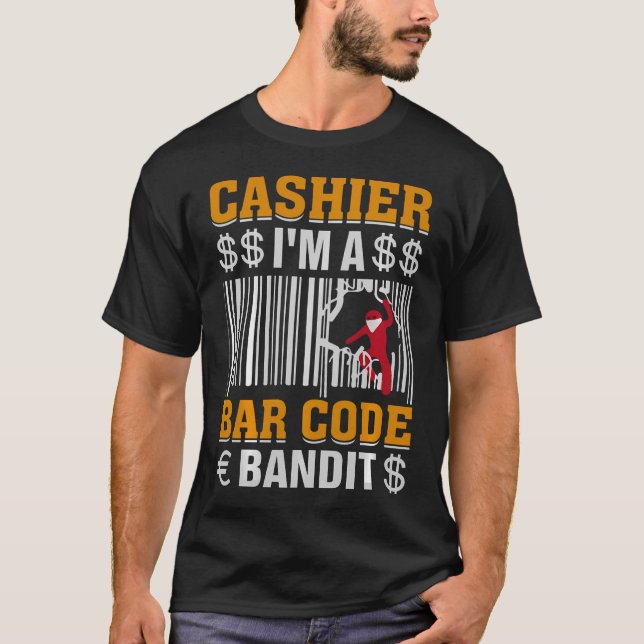 Cashier In A Barcode Bandit T-Shirt (Front)