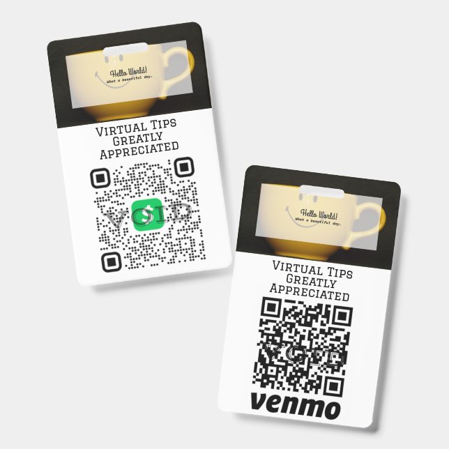 Cashless Payment QR Code Tipping Badge ID Badge (Front & Back)
