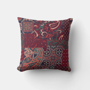 Cashmere Paisley Silk: Abstract Vintage Patchwork Cushion
