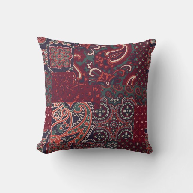 Cashmere Paisley Silk: Abstract Vintage Patchwork Cushion (Front)