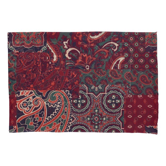Cashmere Paisley Silk: Abstract Vintage Patchwork Pillowcase (Front)