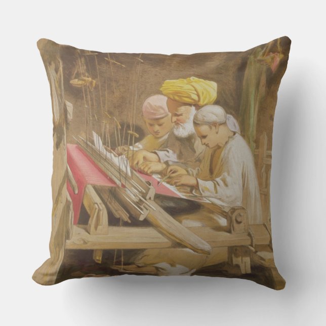 Cashmere Shawls: Weaving, 1863 (chromolitho) Cushion (Front)