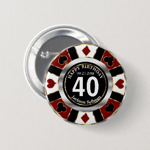 Casino 00th Birthday Party - Dark Red 6 Cm Round Badge
