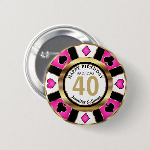 Casino 00th Birthday Party -Pink 6 Cm Round Badge
