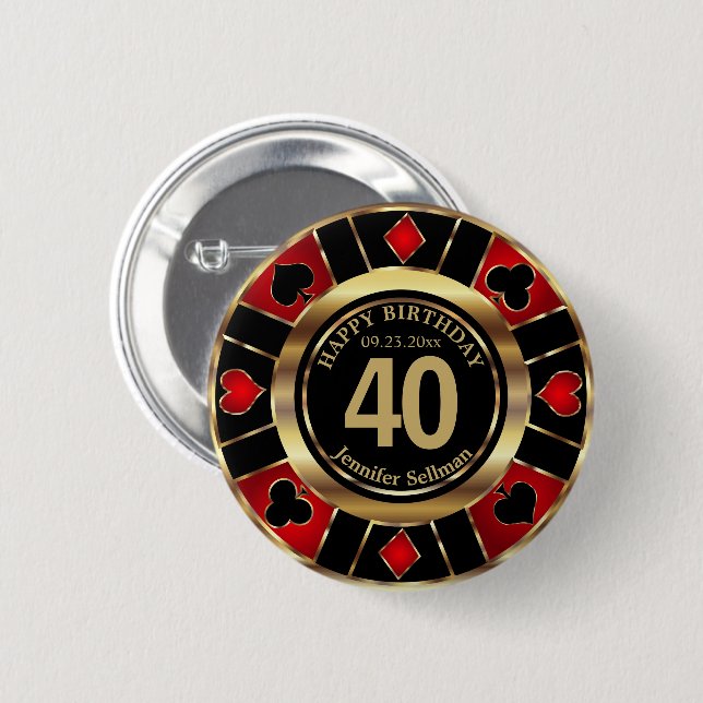 Casino 00th Birthday Party - Red and Black 6 Cm Round Badge (Front & Back)