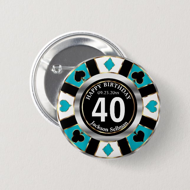 Casino 00th Birthday Party -Teal 6 Cm Round Badge (Front & Back)