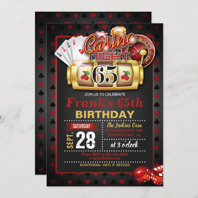 Casino 65th Birthday Invitation (Front/Back)