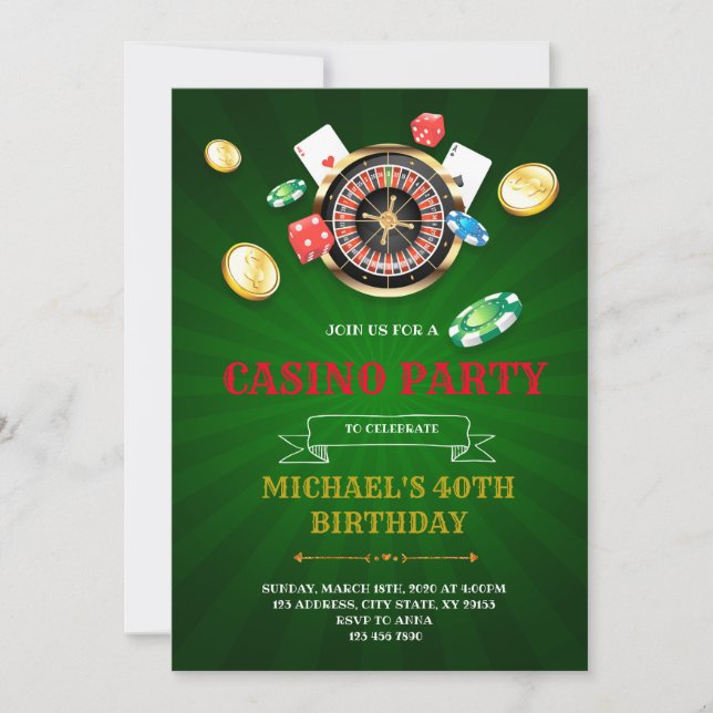 Casino bingo bunco party invitation (Front)