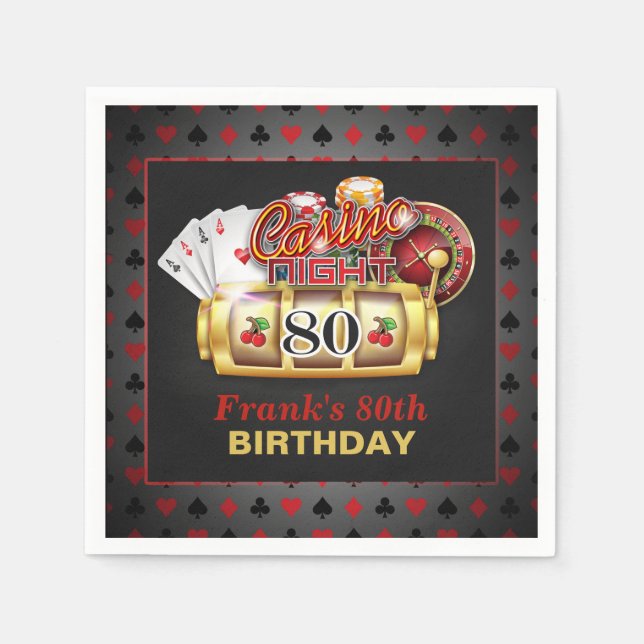 Casino Birthday Paper Napkins - 80th Birthday (Front)