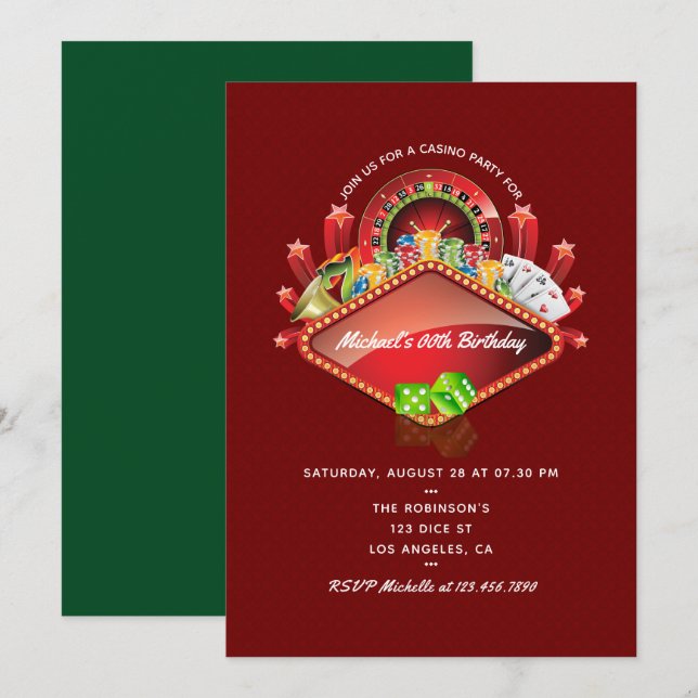 Casino Birthday Party invitation (Front/Back)