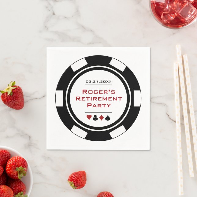 Casino Black White Poker Chip Retirement Party Napkin (Insitu)