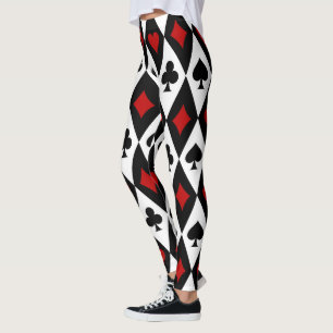 Casino Card Suit Harlequin Diamond Black Red White Leggings
