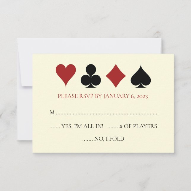 Casino Card Suits Black Off White Wedding RSVP (Front)