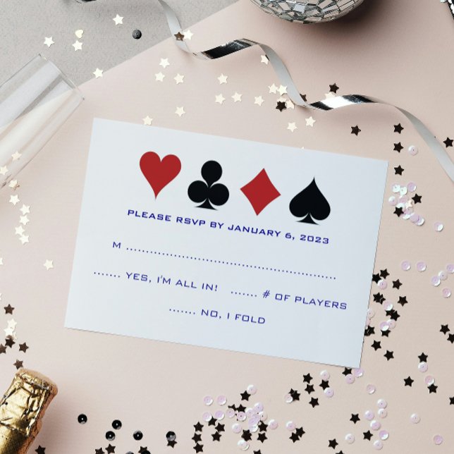 Casino Card Suits Navy Blue White Wedding RSVP (Creator Uploaded)