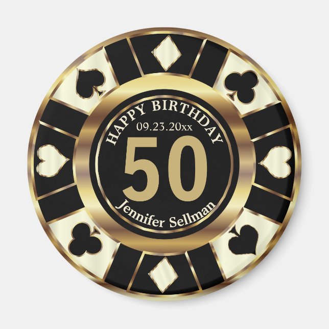 Casino Chip Las Vegas Birthday - Cream and Gold Magnet (Front)