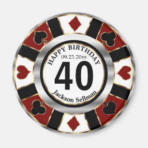 Casino Chip Las Vegas Birthday - Dark Red Magnet