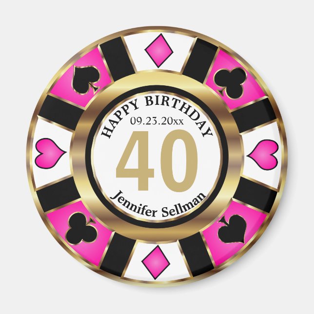 Casino Chip Las Vegas Birthday - Pretty Pink Magnet (Front)