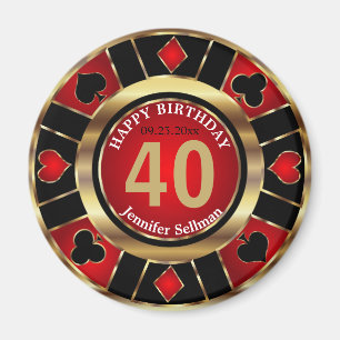 Casino Chip Las Vegas Birthday - Red and Gold Magnet