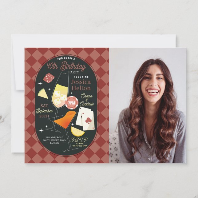 Casino Cocktails Las Vegas Birthday Dice Photo Invitation (Front)