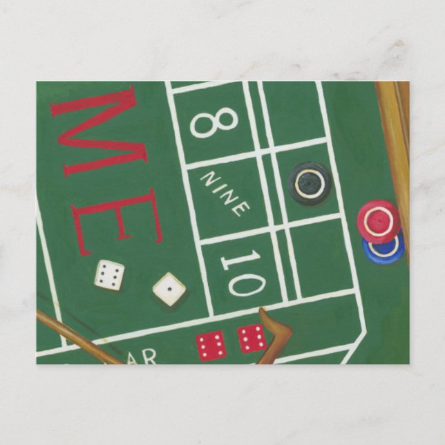 Casino Craps Table with Chips and Dice Postcard (Front)