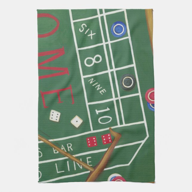 Casino Craps Table with Chips and Dice Tea Towel (Vertical)