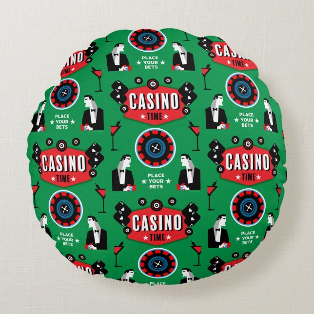 Casino Gambling Poker Roulette  Round Cushion (Front)