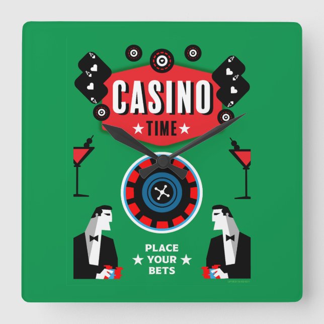 Casino Gambling Poker Roulette  Square Wall Clock (Front)