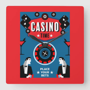 Casino Gambling Poker Roulette Square Wall Clock