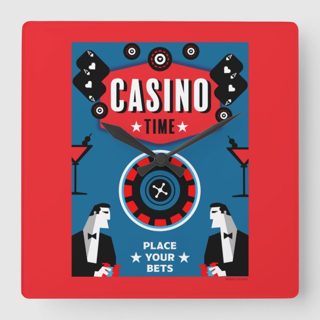 Casino Gambling Poker Roulette  Square Wall Clock (Front)