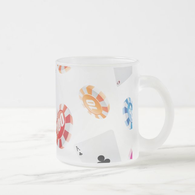 Casino, Games accessories pattern Frosted Glass Coffee Mug (Right)