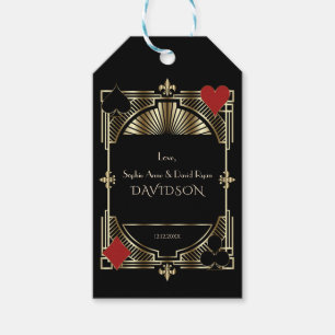 Casino Gold Black Art Deco Roaring 20s Wedding Gift Tags