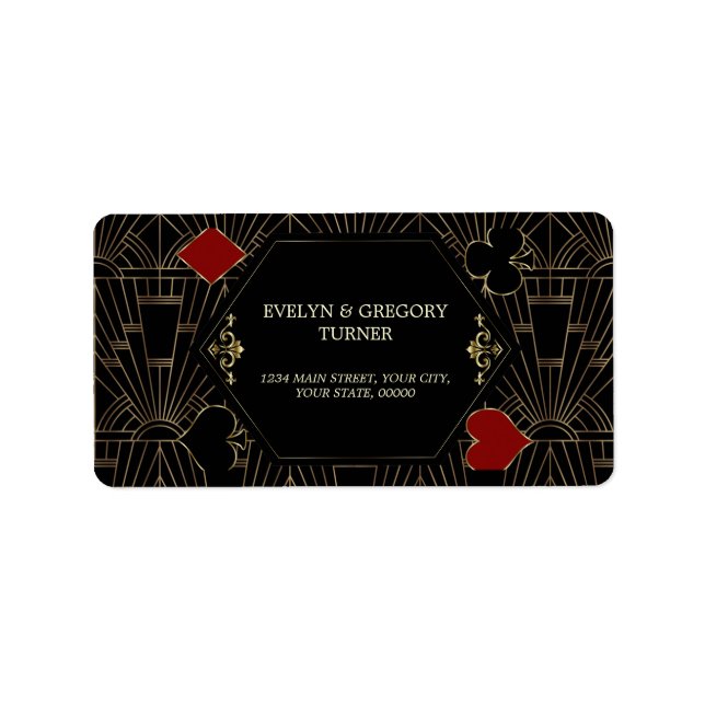 Casino Gold Black Gatsby 1920s Gambling Wedding Label (Front)
